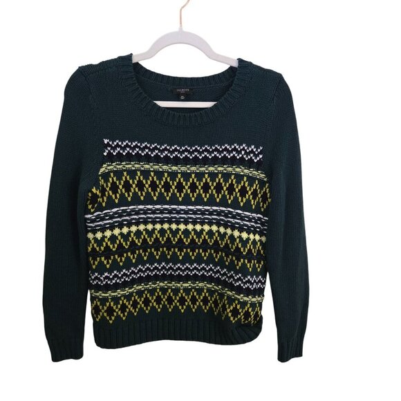 Talbots Fairisle Green Textured Cotton Knit Sweater Size Mp - Picture 2 of 6